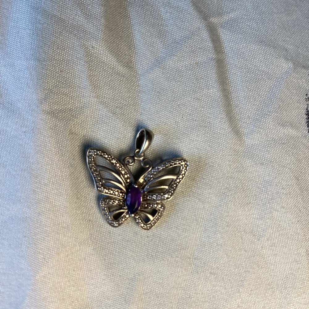 Butterfly Necklace Amethyst & Diamonds Sterling Silver